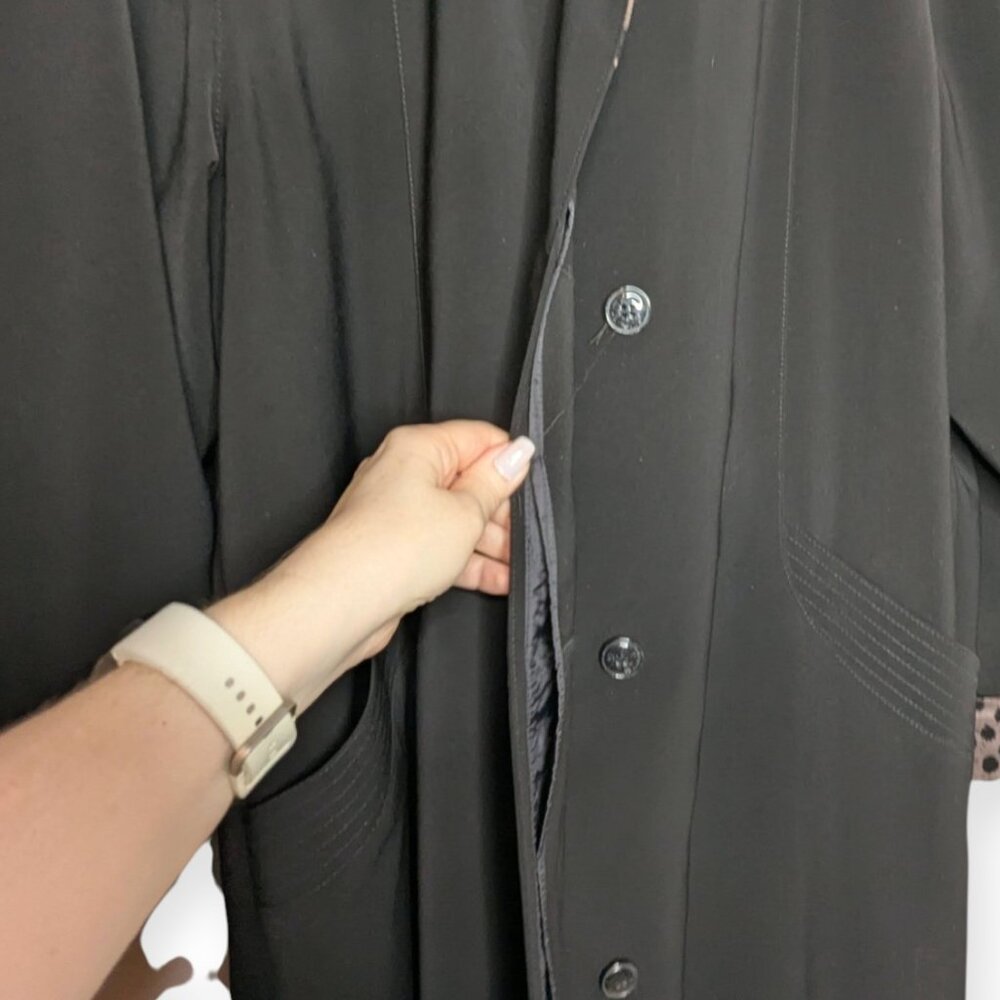 Vintage Rainshedder Elegant Black Coat with Leopard Print Accents Womens Size 14 - Picture 6 of 16